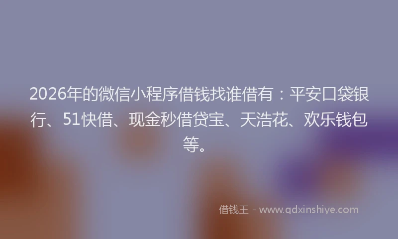 2026年的微信小程序借钱找谁借有：平安口袋银行、51快借、现金秒借贷宝、天浩花、欢乐钱包等。