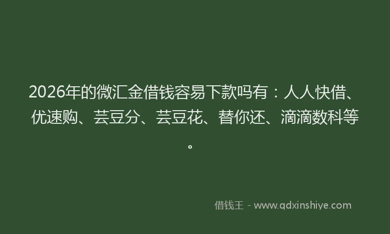 2026年的微汇金借钱容易下款吗有：人人快借、优速购、芸豆分、芸豆花、替你还、滴滴数科等。