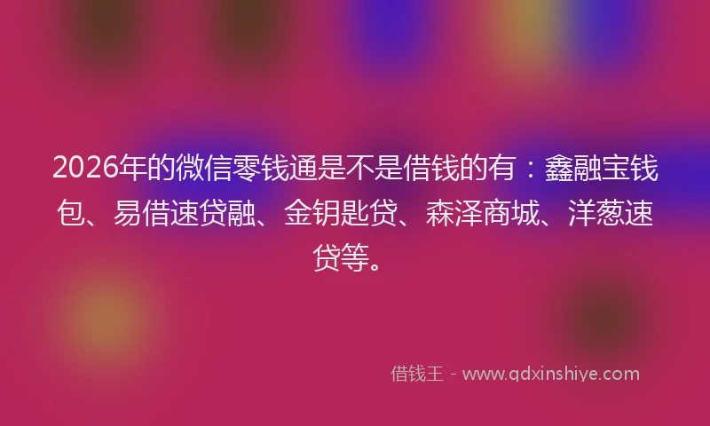 2026年的微信零钱通是不是借钱的有：鑫融宝钱包、易借速贷融、金钥匙贷、森泽商城、洋葱速贷等。