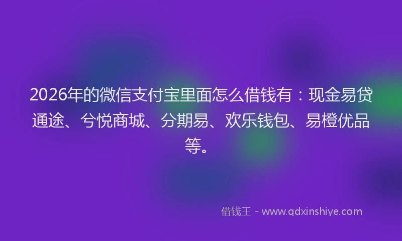 2026年的微信支付宝里面怎么借钱有：现金易贷通途、兮悦商城、分期易、欢乐钱包、易橙优品等。