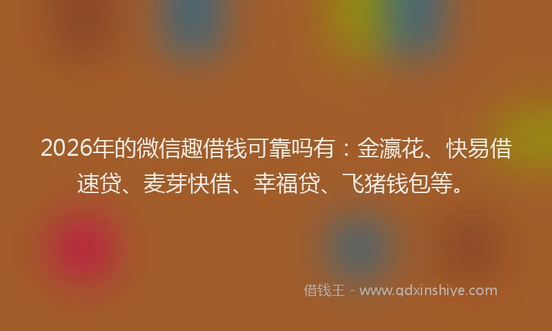 2026年的微信趣借钱可靠吗有：金瀛花、快易借速贷、麦芽快借、幸福贷、飞猪钱包等。