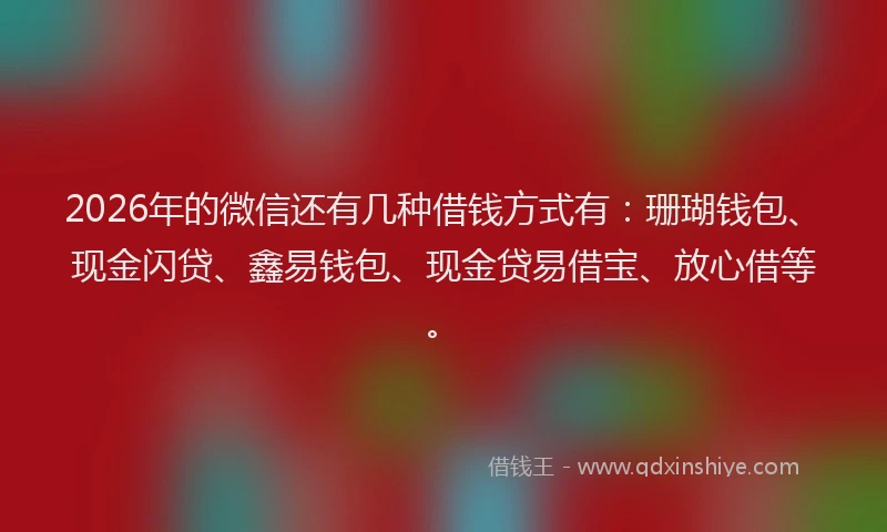 2026年的微信还有几种借钱方式有：珊瑚钱包、现金闪贷、鑫易钱包、现金贷易借宝、放心借等。