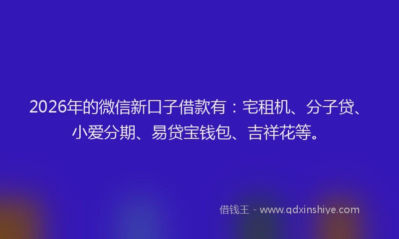 2026年的微信新口子借款有：宅租机、分子贷、小爱分期、易贷宝钱包、吉祥花等。