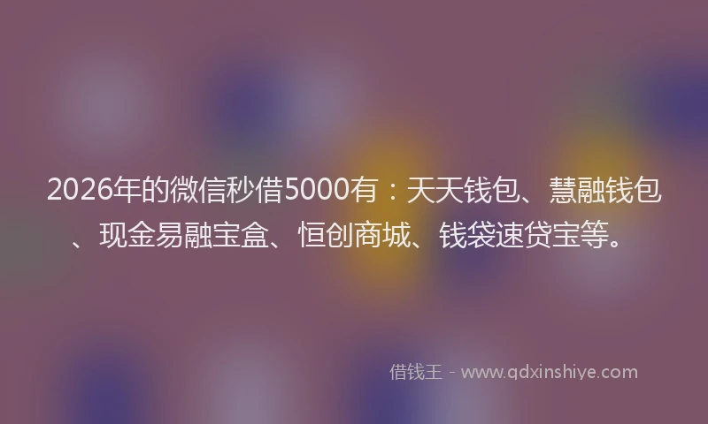 2026年的微信秒借5000有：天天钱包、慧融钱包、现金易融宝盒、恒创商城、钱袋速贷宝等。