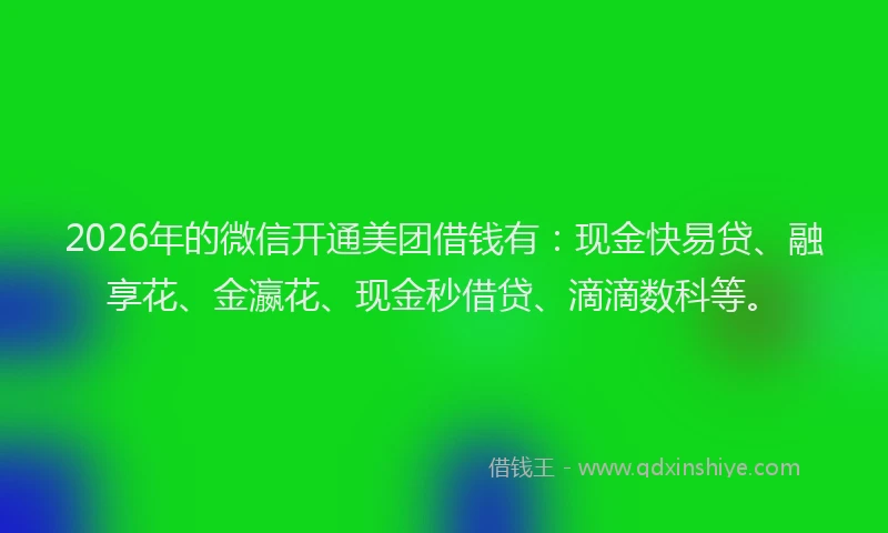 2026年的微信开通美团借钱有：现金快易贷、融享花、金瀛花、现金秒借贷、滴滴数科等。