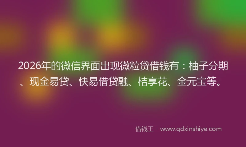 2026年的微信界面出现微粒贷借钱有：柚子分期、现金易贷、快易借贷融、桔享花、金元宝等。
