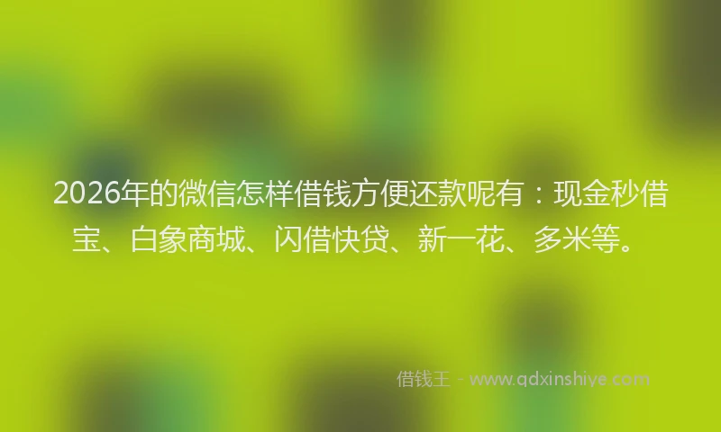 2026年的微信怎样借钱方便还款呢有：现金秒借宝、白象商城、闪借快贷、新一花、多米等。
