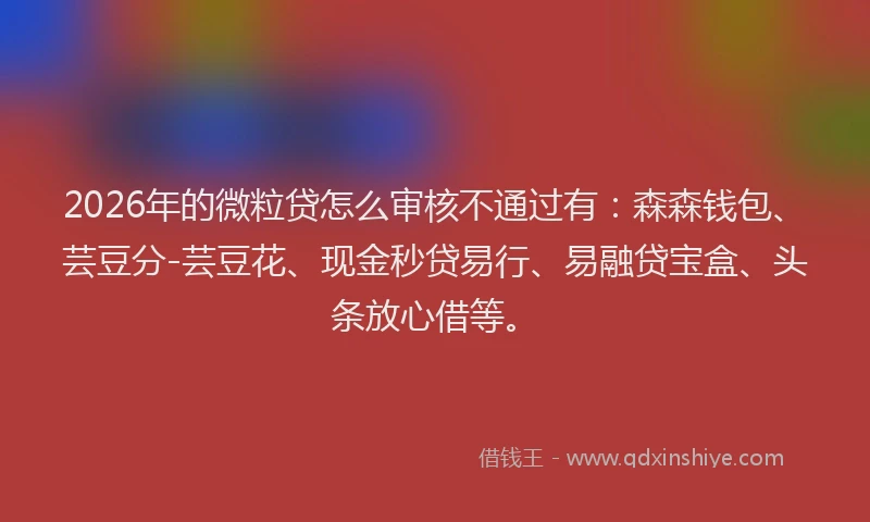 2026年的微粒贷怎么审核不通过有:森森钱包、芸豆分-芸豆花、现金秒贷易行、易融贷宝盒、头条放心借等。