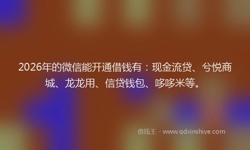 2026年的微信能开通借钱有：现金流贷、兮悦商城、龙龙用、信贷钱包、哆哆米等。