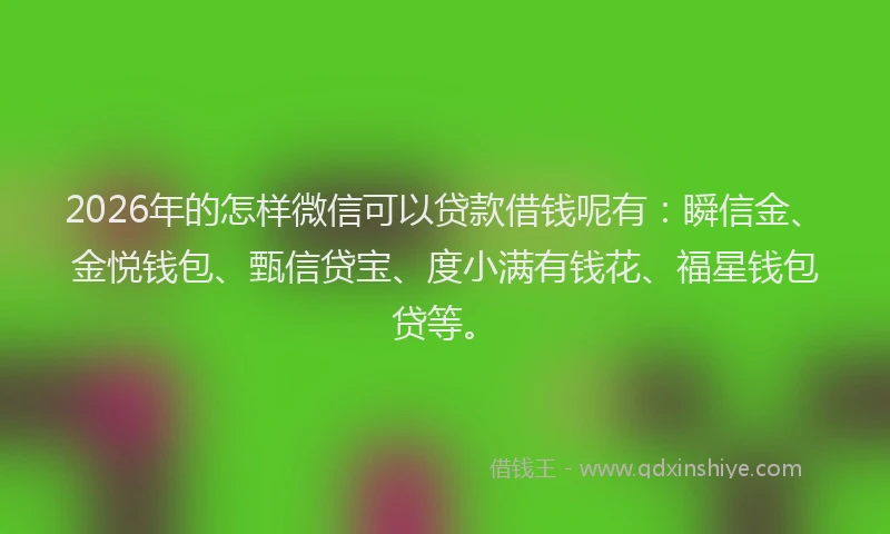 2026年的怎样微信可以贷款借钱呢有：瞬信金、金悦钱包、甄信贷宝、度小满有钱花、福星钱包贷等。