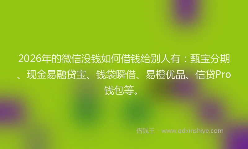 2026年的微信没钱如何借钱给别人有：甄宝分期、现金易融贷宝、钱袋瞬借、易橙优品、信贷Pro钱包等。