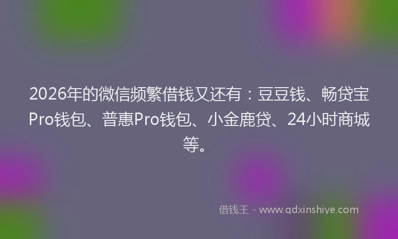 2026年的微信频繁借钱又还有：豆豆钱、畅贷宝Pro钱包、普惠Pro钱包、小金鹿贷、24小时商城等。