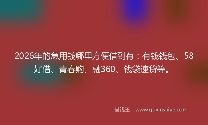 2026年的急用钱哪里方便借到有:有钱钱包、58好借、青春购、融360、钱袋速贷等。
