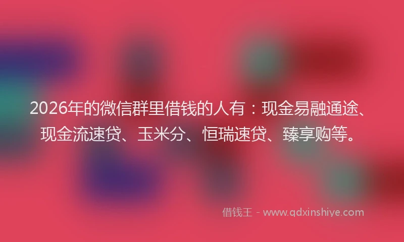 2026年的微信群里借钱的人有：现金易融通途、现金流速贷、玉米分、恒瑞速贷、臻享购等。