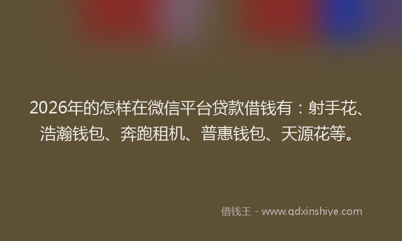 2026年的怎样在微信平台贷款借钱有：射手花、浩瀚钱包、奔跑租机、普惠钱包、天源花等。