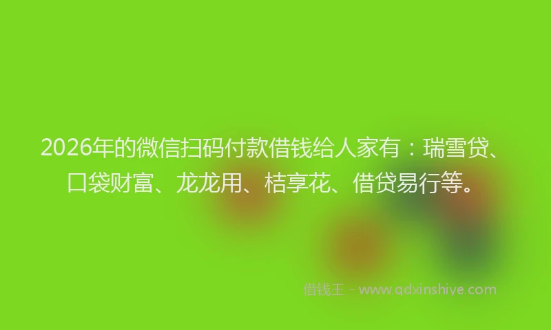 2026年的微信扫码付款借钱给人家有：瑞雪贷、口袋财富、龙龙用、桔享花、借贷易行等。