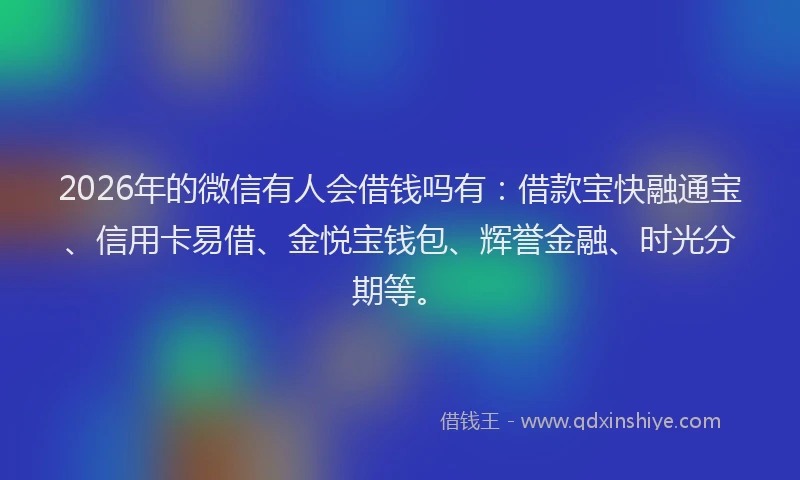 2026年的微信有人会借钱吗有：借款宝快融通宝、信用卡易借、金悦宝钱包、辉誉金融、时光分期等。