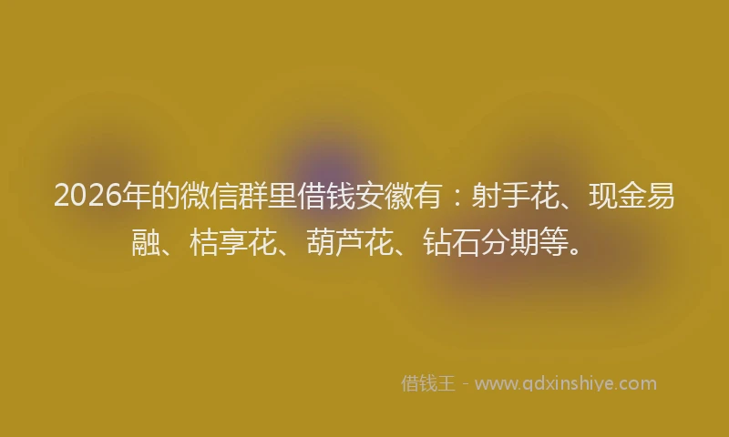 2026年的微信群里借钱安徽有：射手花、现金易融、桔享花、葫芦花、钻石分期等。