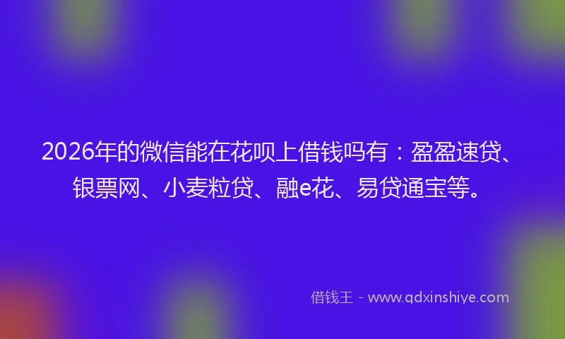 2026年的微信能在花呗上借钱吗有：盈盈速贷、银票网、小麦粒贷、融e花、易贷通宝等。