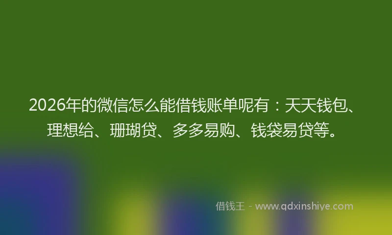 2026年的微信怎么能借钱账单呢有：天天钱包、理想给、珊瑚贷、多多易购、钱袋易贷等。