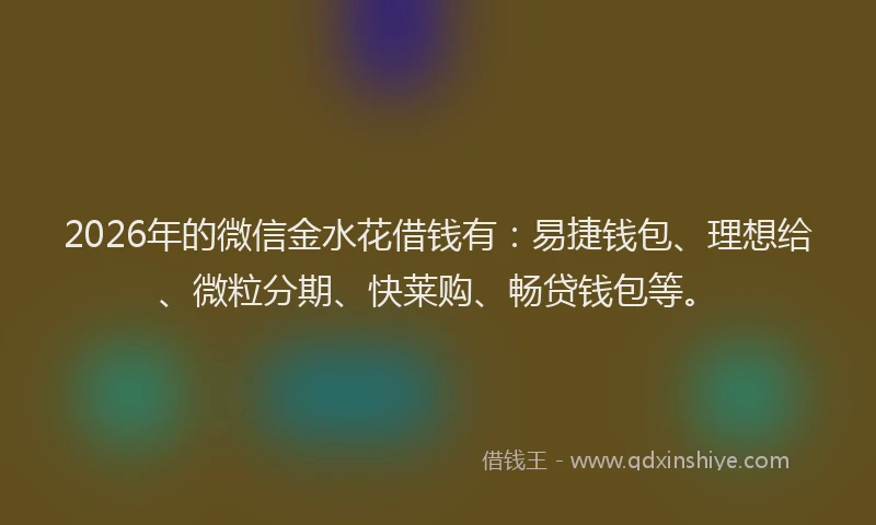 2026年的微信金水花借钱有：易捷钱包、理想给、微粒分期、快莱购、畅贷钱包等。