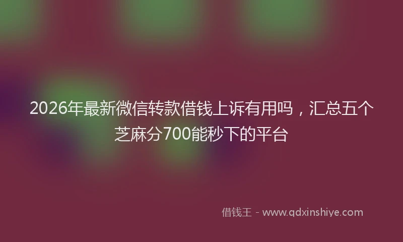 2026年最新微信转款借钱上诉有用吗，汇总五个芝麻分700能秒下的平台