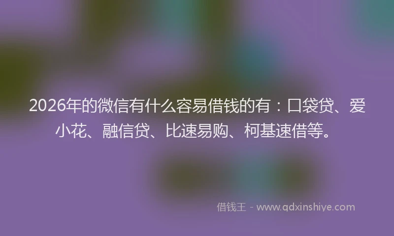 2026年的微信有什么容易借钱的有：口袋贷、爱小花、融信贷、比速易购、柯基速借等。