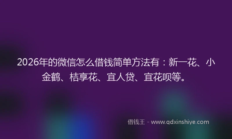 2026年的微信怎么借钱简单方法有：新一花、小金鹤、桔享花、宜人贷、宜花呗等。