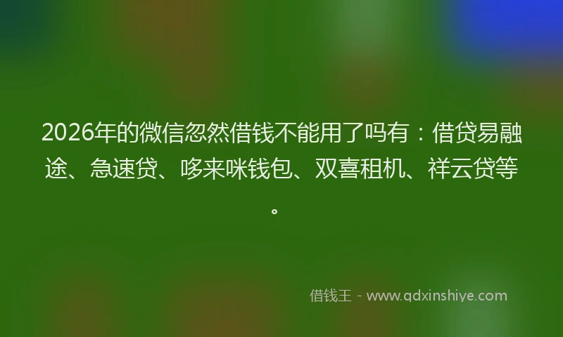 2026年的微信忽然借钱不能用了吗有：借贷易融途、急速贷、哆来咪钱包、双喜租机、祥云贷等。