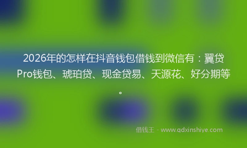 2026年的怎样在抖音钱包借钱到微信有：翼贷Pro钱包、琥珀贷、现金贷易、天源花、好分期等。