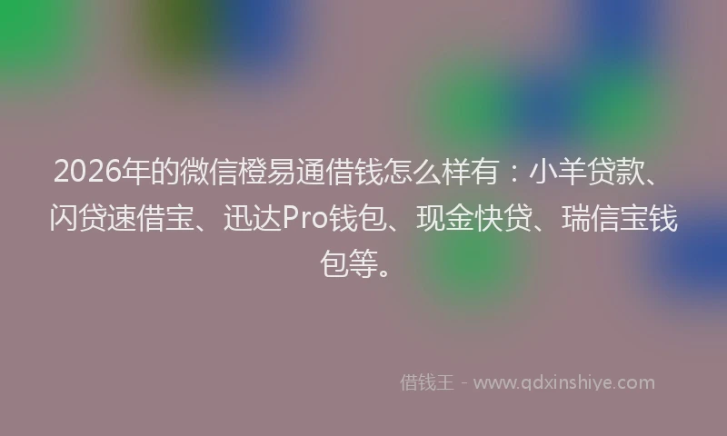 2026年的微信橙易通借钱怎么样有：小羊贷款、闪贷速借宝、迅达Pro钱包、现金快贷、瑞信宝钱包等。