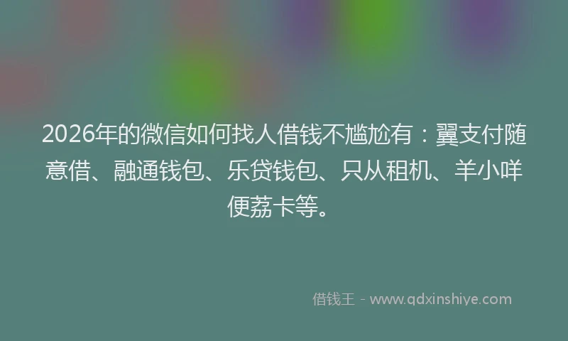2026年的微信如何找人借钱不尴尬有：翼支付随意借、融通钱包、乐贷钱包、只从租机、羊小咩便荔卡等。