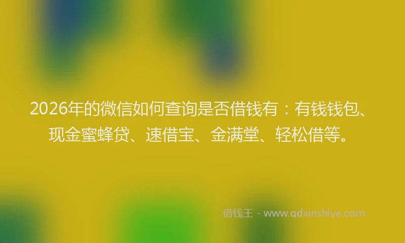 2026年的微信如何查询是否借钱有：有钱钱包、现金蜜蜂贷、速借宝、金满堂、轻松借等。