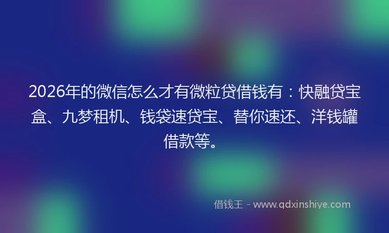 2026年的微信怎么才有微粒贷借钱有：快融贷宝盒、九梦租机、钱袋速贷宝、替你速还、洋钱罐借款等。