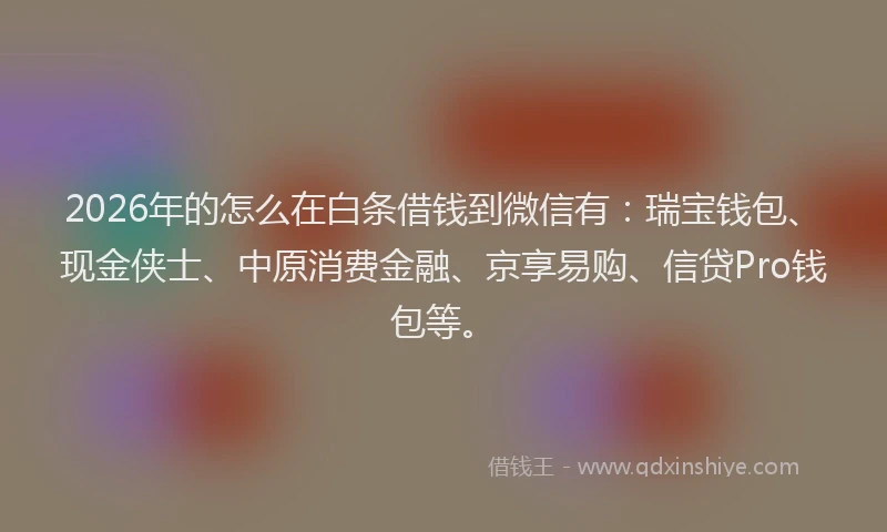 2026年的怎么在白条借钱到微信有:瑞宝钱包、现金侠士、中原消费金融、京享易购、信贷Pro钱包等。