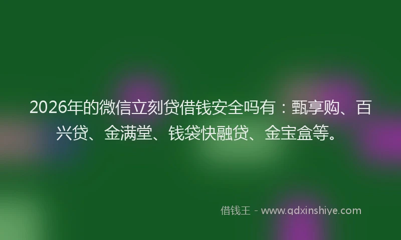 2026年的微信立刻贷借钱安全吗有：甄享购、百兴贷、金满堂、钱袋快融贷、金宝盒等。