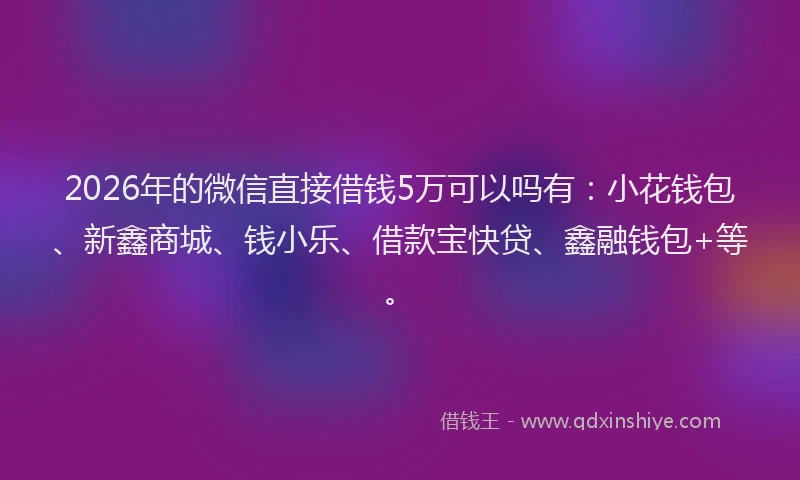 2026年的微信直接借钱5万可以吗有：小花钱包、新鑫商城、钱小乐、借款宝快贷、鑫融钱包+等。