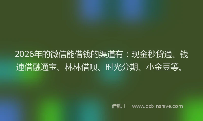 2026年的微信能借钱的渠道有：现金秒贷通、钱速借融通宝、林林借呗、时光分期、小金豆等。
