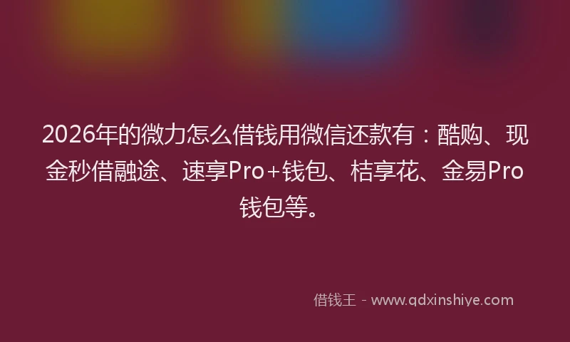 2026年的微力怎么借钱用微信还款有：酷购、现金秒借融途、速享Pro+钱包、桔享花、金易Pro钱包等。