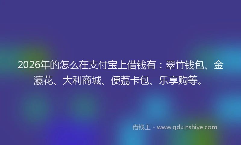 2026年的怎么在支付宝上借钱有:翠竹钱包、金瀛花、大利商城、便荔卡包、乐享购等。