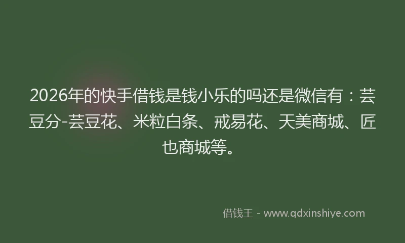 2026年的快手借钱是钱小乐的吗还是微信有：芸豆分-芸豆花、米粒白条、戒易花、天美商城、匠也商城等。