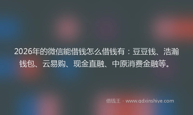 2026年的微信能借钱怎么借钱有：豆豆钱、浩瀚钱包、云易购、现金直融、中原消费金融等。