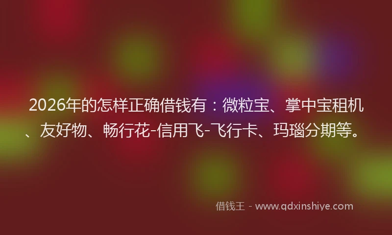 2026年的怎样正确借钱有：微粒宝、掌中宝租机、友好物、畅行花-信用飞-飞行卡、玛瑙分期等。