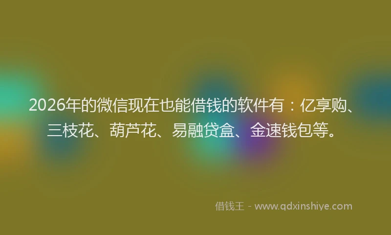 2026年的微信现在也能借钱的软件有：亿享购、三枝花、葫芦花、易融贷盒、金速钱包等。