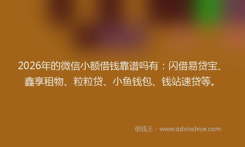 2026年的微信小额借钱靠谱吗有：闪借易贷宝、鑫享租物、粒粒贷、小鱼钱包、钱站速贷等。