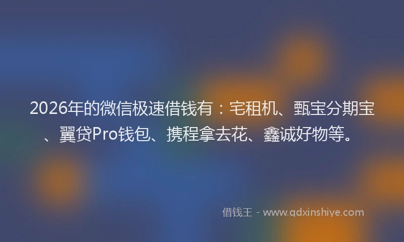 2026年的微信极速借钱有：宅租机、甄宝分期宝、翼贷Pro钱包、携程拿去花、鑫诚好物等。