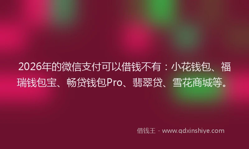 2026年的微信支付可以借钱不有：小花钱包、福瑞钱包宝、畅贷钱包Pro、翡翠贷、雪花商城等。