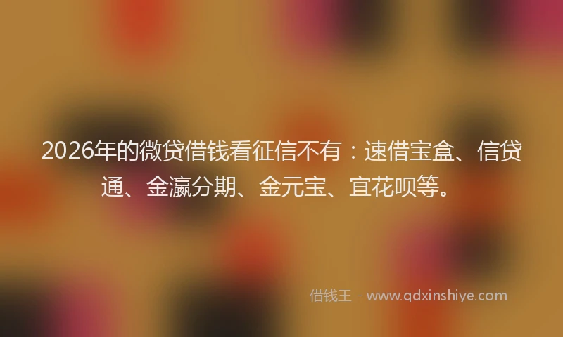 2026年的微贷借钱看征信不有：速借宝盒、信贷通、金瀛分期、金元宝、宜花呗等。