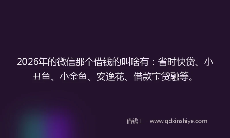 2026年的微信那个借钱的叫啥有：省时快贷、小丑鱼、小金鱼、安逸花、借款宝贷融等。