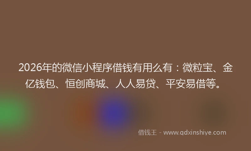 2026年的微信小程序借钱有用么有：微粒宝、金亿钱包、恒创商城、人人易贷、平安易借等。